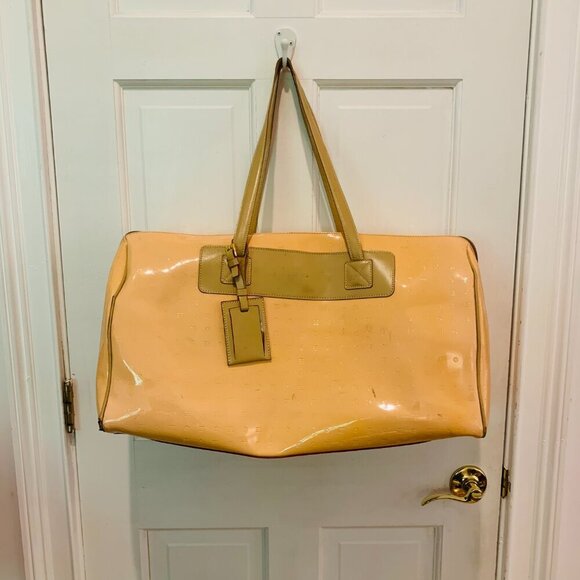 ARCADIA Classic Yellow Embossed Patent Leather Gateway XL Weekender Bag - Picture 7 of 16